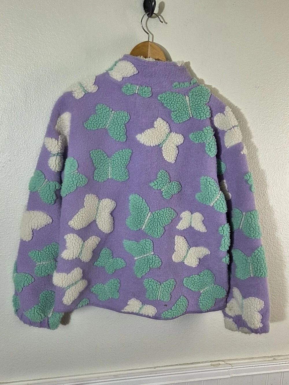 Lucky Brand Girls L 14/16 Purple Butterfly Sherpa Fleece Jacket Full Zip Lavende